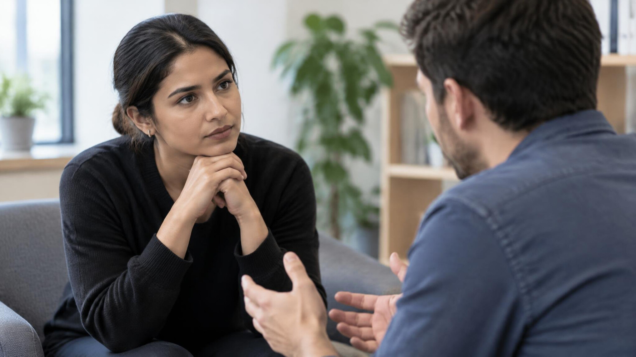 person listening attentively in conversation